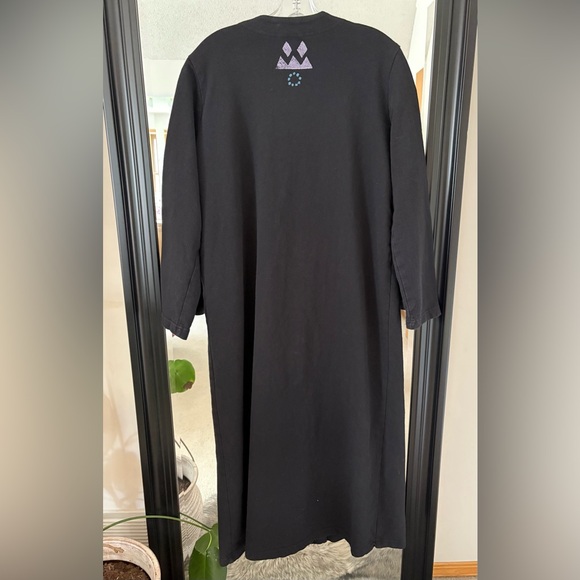Hand Painted Long Black Button Down Duster Kimono With Cat - Picture 3 of 3